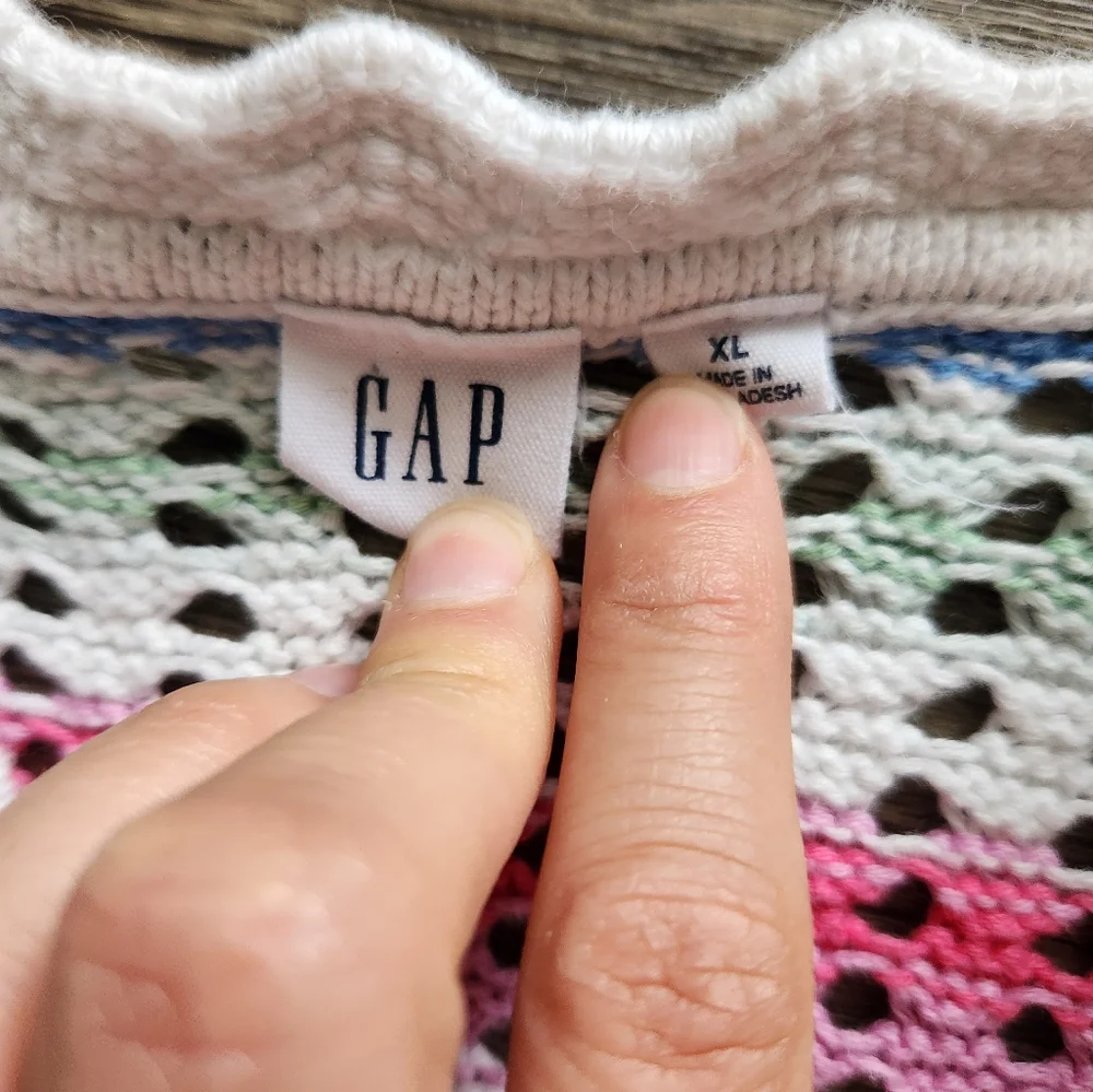 GAP Multicolor Striped Crochet Knit Short Sleeved Sweater Top Size XL